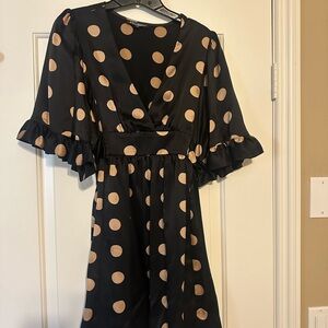 Betsey Johnson Black and Tan Polka Dot Midi Dress